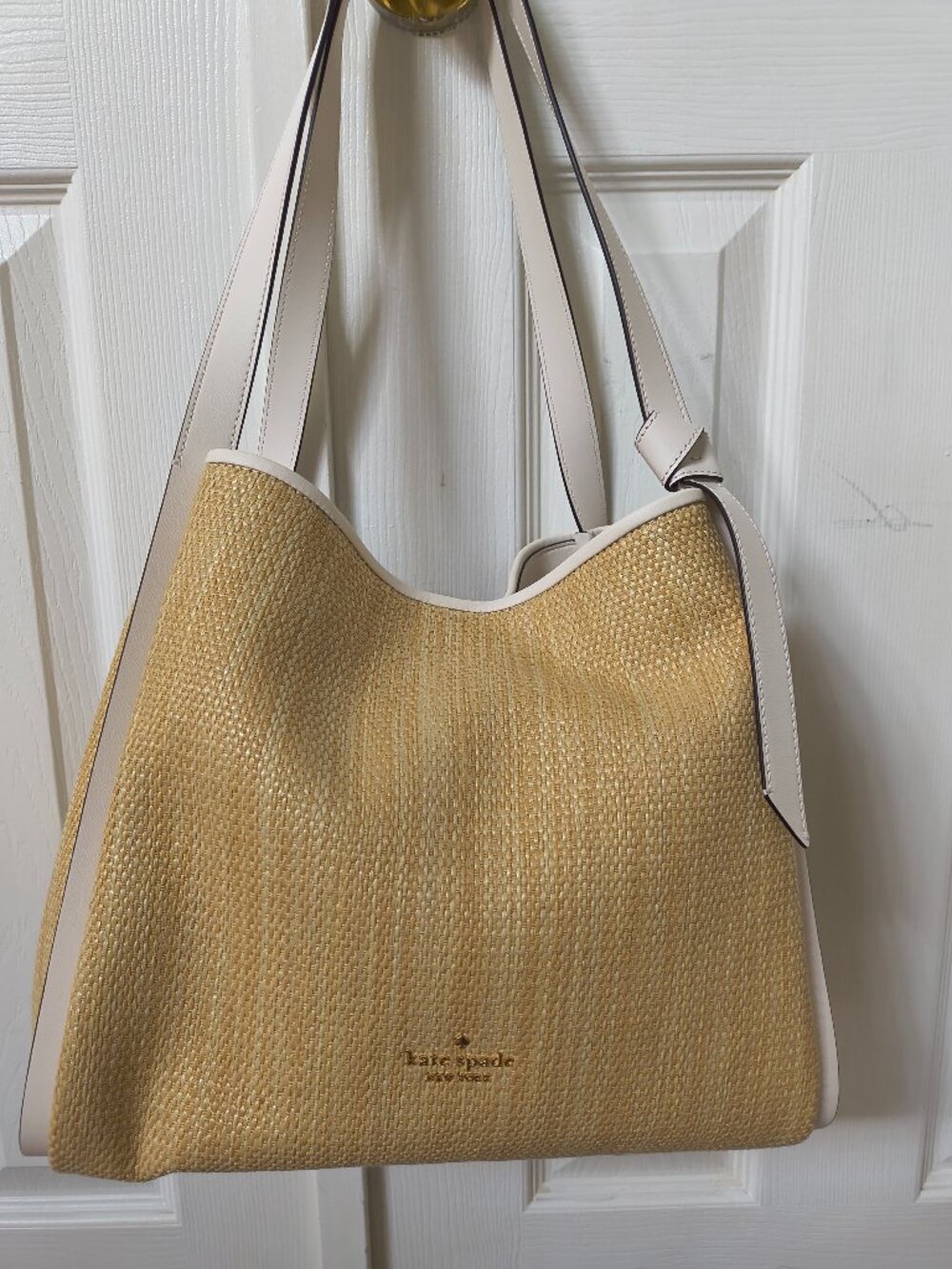 NEW! kate spade KNOTT STRAW LARGE CARRYALL BAG gold/natural